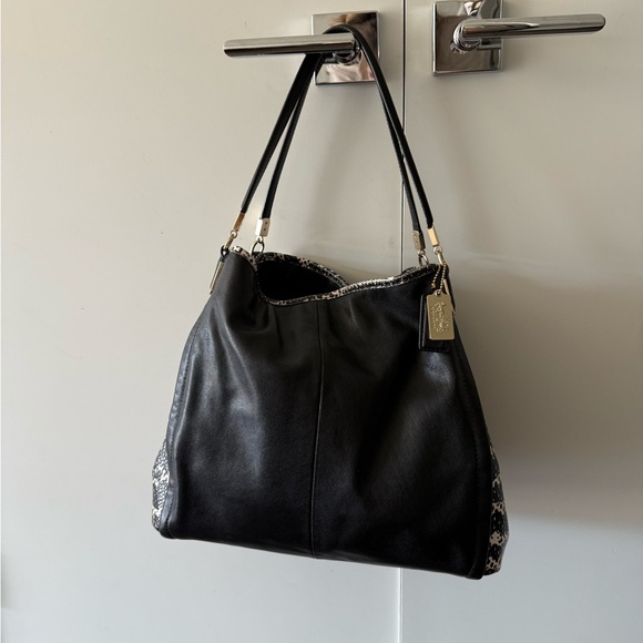 Coach Handbags - EUC Coach Black Madison Phoebe Shoulder Bag with python-print side panels